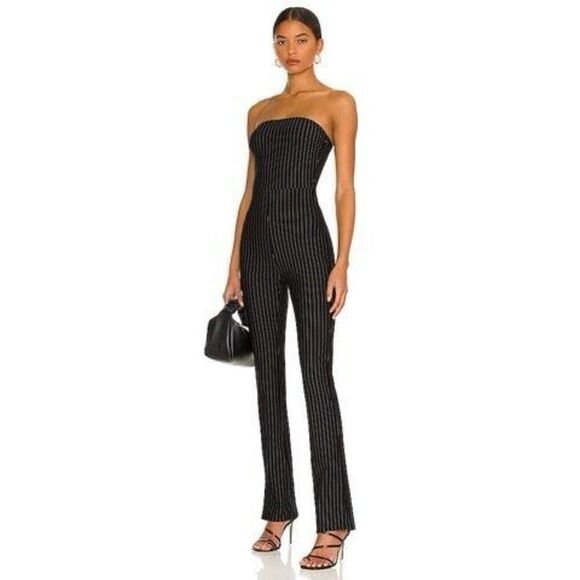 superdown Pants - Superdown Kristina Jumpsuit Women’s XS Strapless Black Pinstripe NWT